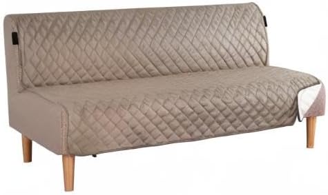 H.VERSAILTEX Reversible Futon Cover Water Repellent Armless Sofa Slipcover Washable Furniture Protector with Adjustable Elastic Strap Anti-Slip Futon Bed Cover for Dogs 70" Width(Taupe Brown/Beige)