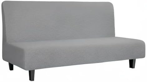 Easy-Going Stretch Futon Slipcover Armless Sofa Cover Furniture Protector Without Armrests Slipcover Soft with Elastic Bottom for Kids, Spandex Jacquard Small Check (futon,Light Gray)