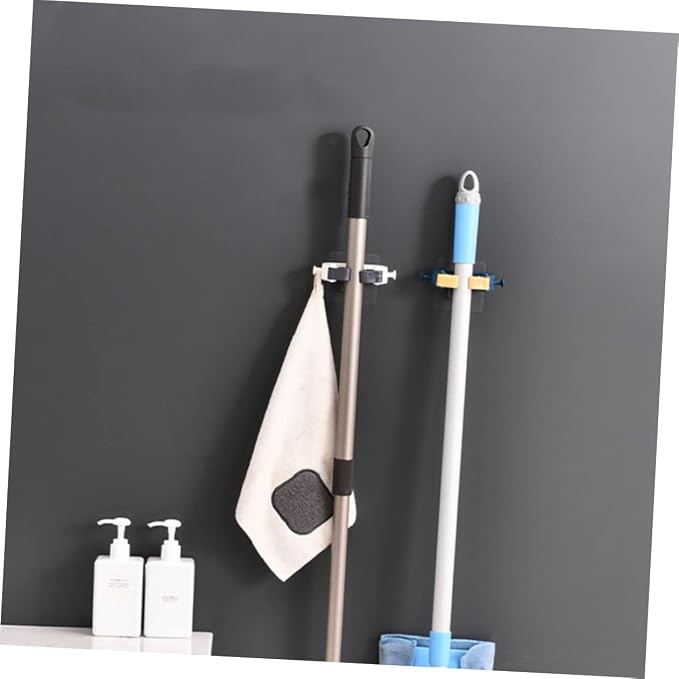 VOSAREA 2pcs Punch Mop Holder and Broom Organizer Wall Mounted Cleaning Tools - Image 9