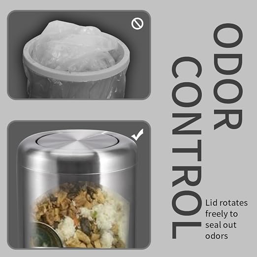 Waste Can 3 Gallon with Swing Lid,Brushed Stainless Steel Trash Can,Metal - Image 9