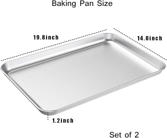 Baking Sheet Set of 2, Wildone Stainless Steel Baking Tray Cookie Pan, Size 20 - Image 2