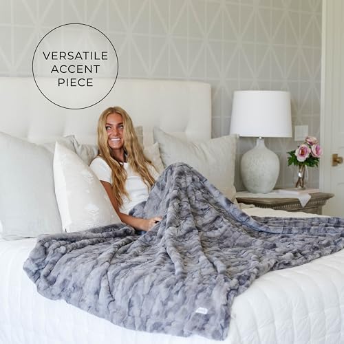 GRACED SOFT LUXURIES Oversized Throw Blanket Living Room Decor Softest Warm Elegant Aesthetic Comfy Cozy Faux Fur for Home, Couch, Sofa, Bed, Chair (XL 60" x 80", Marbled Gray)