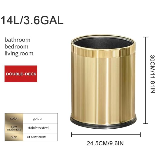 14L/2.6GAL,Gold Bathroom Trash can, Brushed Brass Garbage can, Small Gold - Image 6