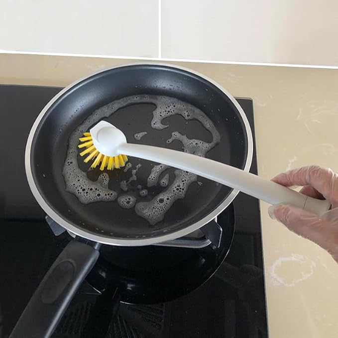 2 Pcs Scrub Brush with Handle 11'' Dish Scrubber Brush Kitchen Sink Brush Long - Image 7