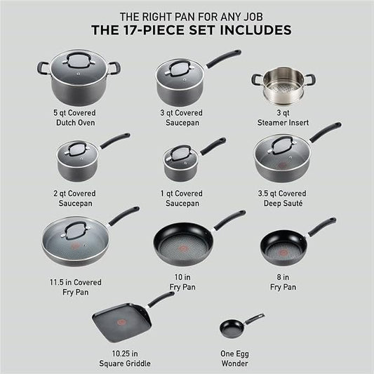 T-Fal Ultimate Hard Anodized Nonstick Pots and Pans Set 17 Piece, Nonstick - Image 2