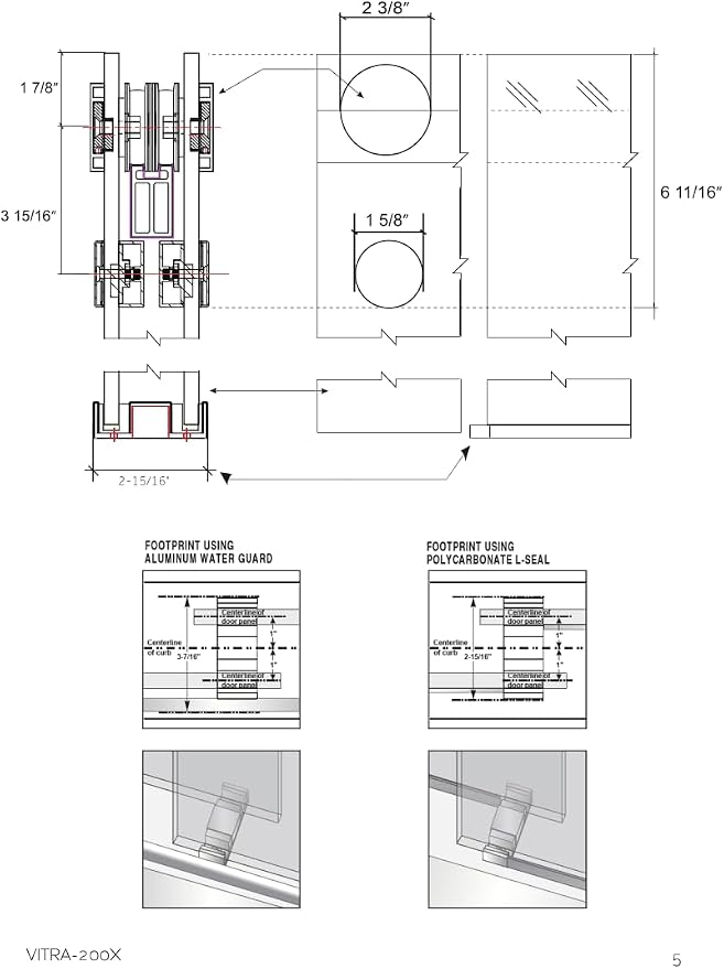 Twinglide VITRA-200 Frameless Shower Door 56.5-59" Width x 78" Height - Image 9