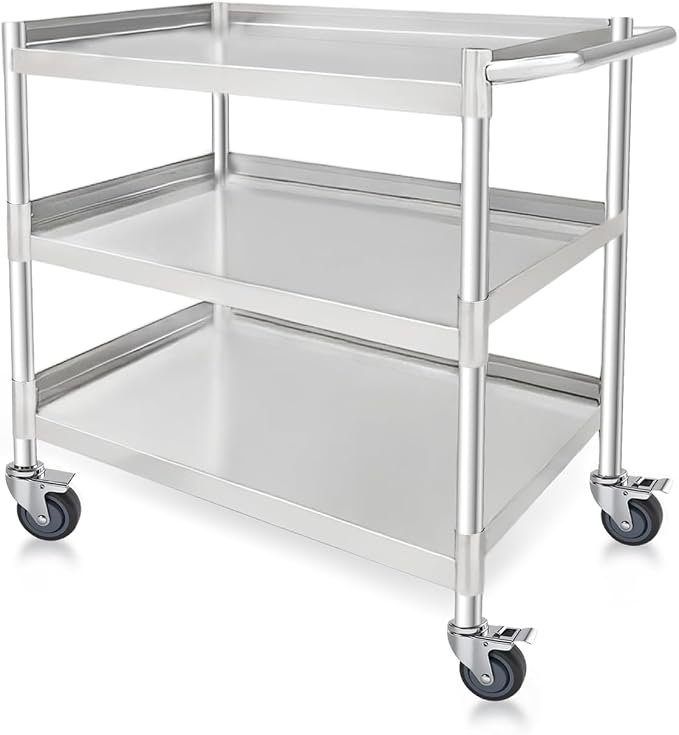 3-Shelf Stainless Steel Rolling Utility Cart - Image 7