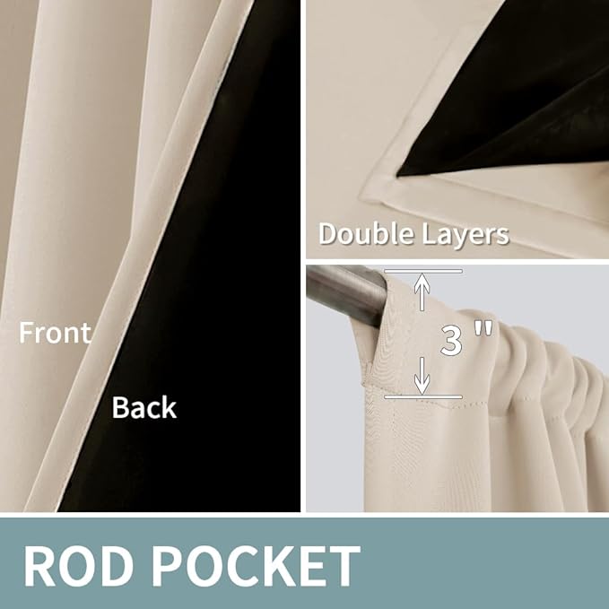 BGment Blackout Curtains for Bedroom 63 Inch Length, Thermal Insulated Full Room Darkening Soundproof Window Curtains Drapes with Rod Pocket, 2 Panels,Each Panel 42 Inch Wide, Champagne