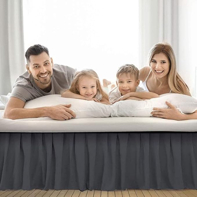 Ruffle Bed Skirt with Split Corners, Microfiber Dust Ruffled for a Perfectly Tailored Bedding Ensemble, Wrinkle and Fade Free, Easy Fit, Twin Size 16 Inch Drop, Dark Grey