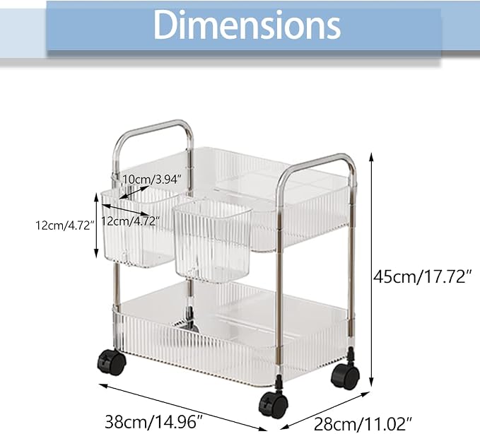 2-Tier Utility Rolling Cart Storage Organizer Sofa Side Table - Image 7