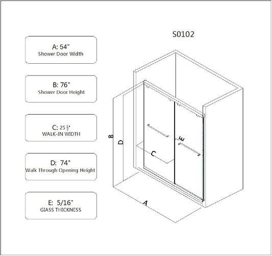 Favfurish Frameless Shower Door 54"x76"-5/16" Tempered Glass Double Sliding - Image 2
