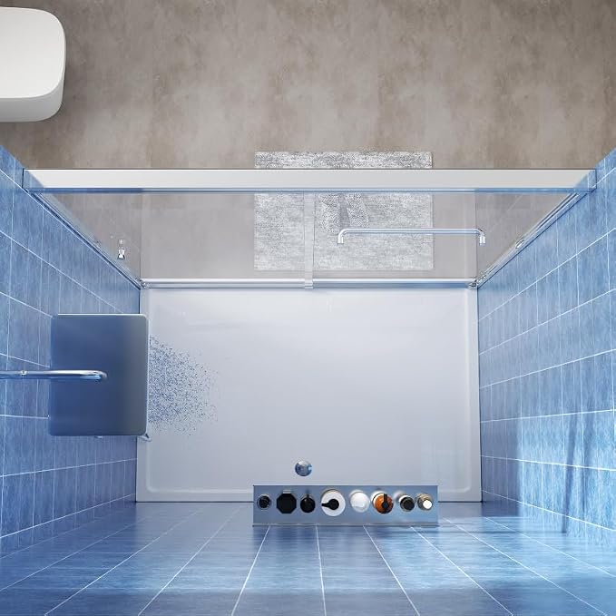 Glass Sliding Shower Door 56-60" W x 72" H, Semi Frameless Double Sliding - Image 9
