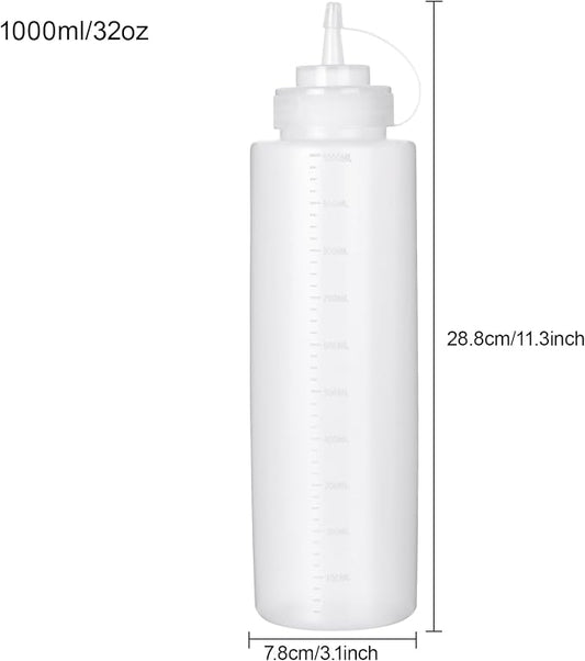 Squeeze Bottles for Sauces 2 Pack, 32 Ounce 1000ml Plastic Dressing Squirt - Image 2