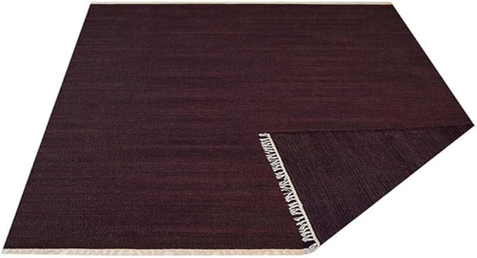 Rugsotic Carpets Hand Woven Flat Weave Kilim Wool ECO-Friendly Area Rugs - 8'x8', Square Shape, Plum Color, Solid Plain Design, Low Pile Handmade Area Rugs for Living Room, Bed Room (D00111)