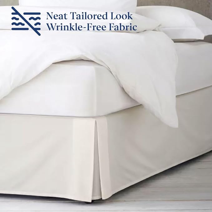 SKY BEDDINGS Luxury Pleated King Bed Skirt with Split Corners - 16 Inch Tailored Drop - Pleated Dust Ruffle - Wrinkle-Free 100% Microfiber - Easy Fit, Soft & Durable - Ivory
