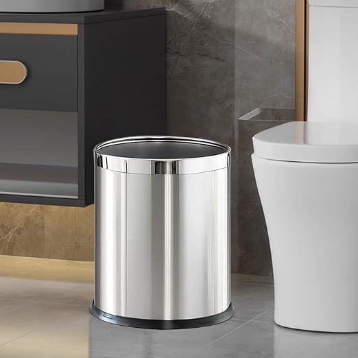 2.6Gallon/10L,Stainless Steel Bathroom Trash Can, Chrome Trash Can - Image 2