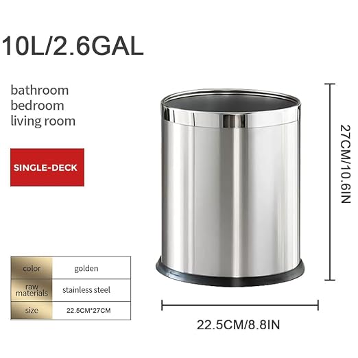 2.6Gallon/10L,Stainless Steel Bathroom Trash Can, Chrome Trash Can - Image 8