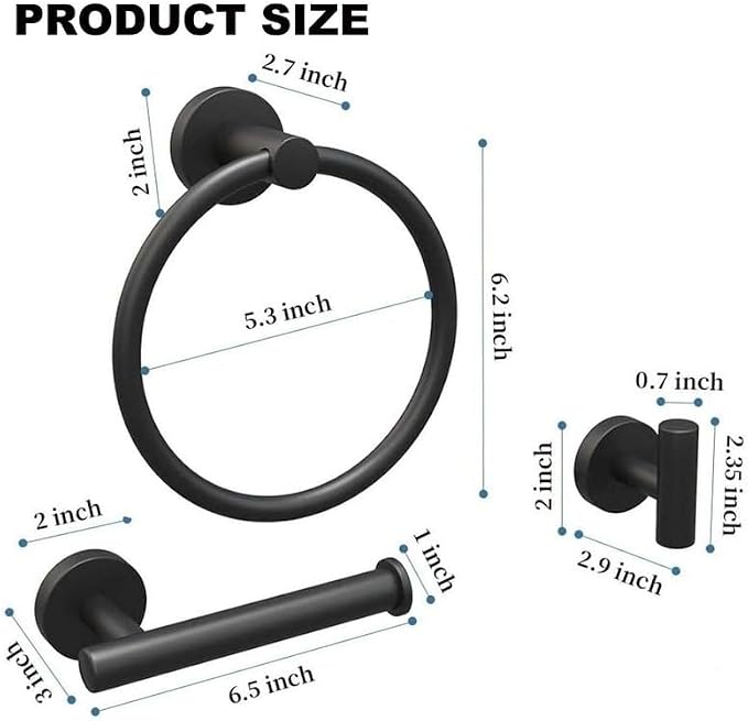 Towel Ring Set 3 Pieces Bathroom Kit Accessories Restroom Towel Holder Toilet - Image 6