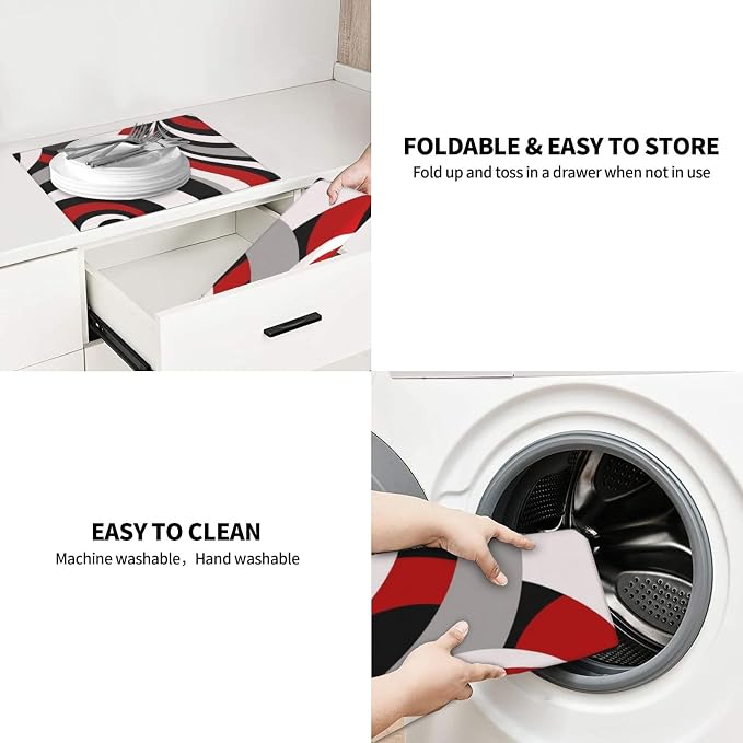 Red Black White and Grey Swirl Microfiber Dish Drying Mats, Absorbent Modern - Image 8