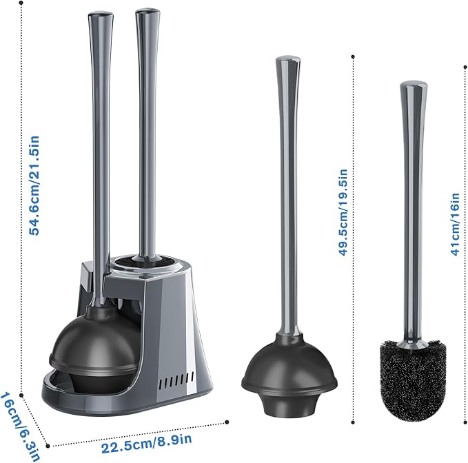 Toilet Plunger and Brush with Holder, Bowl Brush and Heavy Duty Toilet Plunger - Image 7