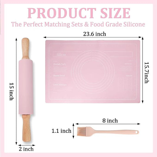 3Pcs Silicone Rolling Pin for Baking Sets, 15Inch Pastry Dough Roller - Image 2