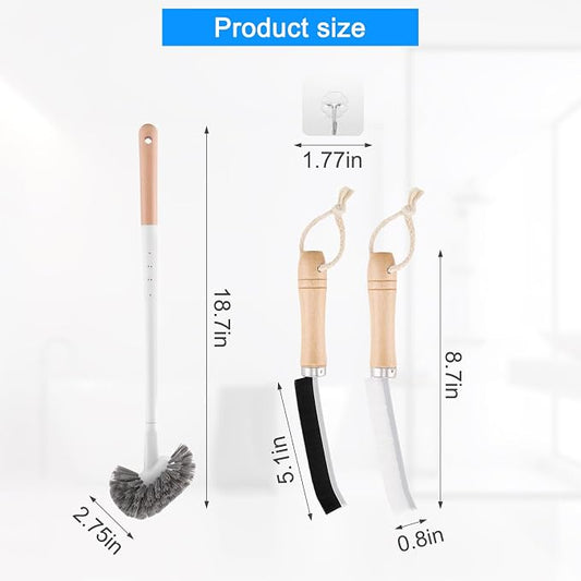 Curved Toilet Bowl Brush and Crevice Cleaning Brushes Set, Bathroom Cleaning - Image 2