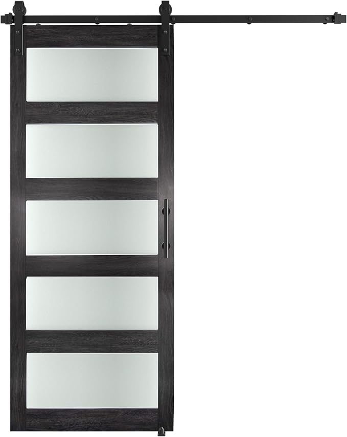 32'' x 84'' Glass Barn Door and 6 Ft Hardware Kit Included, MDF White Barn Door - Image 7