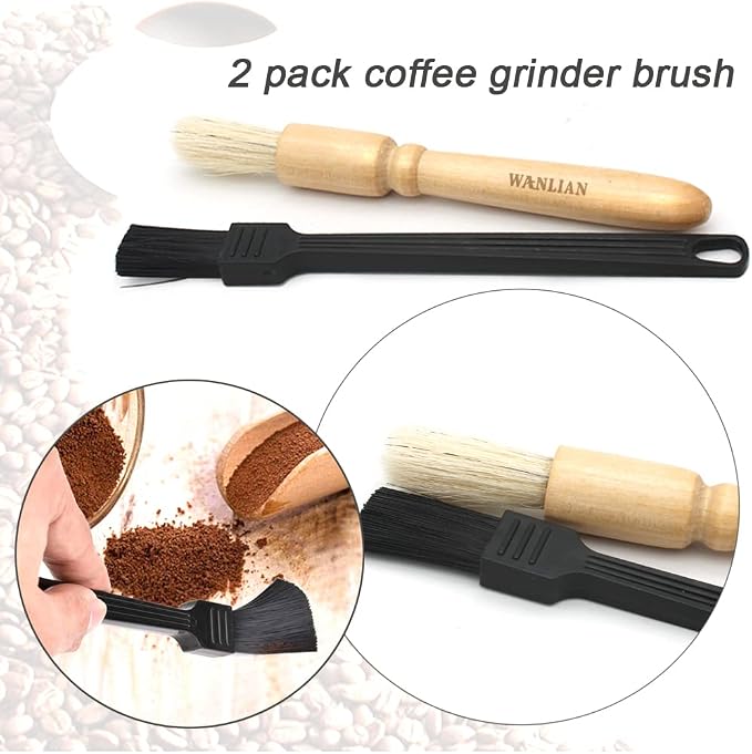 2 Pack Coffee Grinder Cleaning Brush, Heavy Wood Handle & Natural Bristles Wood - Image 5