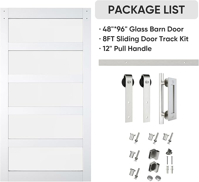 BARNSMITH 48in x 96in Glass Barn Door and 8FT Nickle Sliding Door Hardware - Image 8