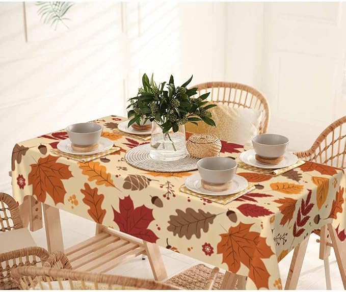 Fall Leaves Table Cloth 52x70 Maple Brown Autumn Pine Nut Harvest Tablecloth - Image 7