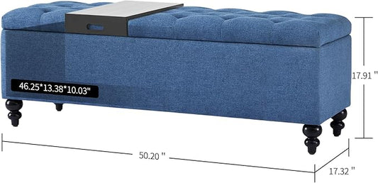 Storage Ottoman 50.2 Inches Upholstered Fabric Storage Ottoman Bench,Button - Image 2