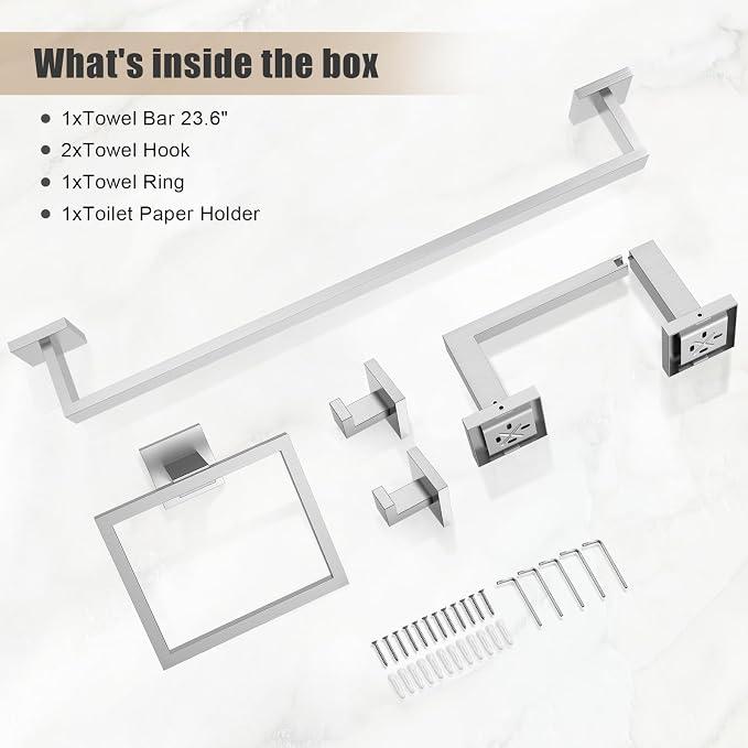 TQKAG Brushed Nickel Bathroom Hardware Accessories Set 5 Pieces, Double Post - Image 8