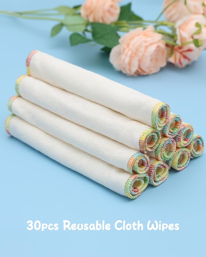 Babygoal 30PCS Reusable Diaper Wipes, Natural Unbleached Baby Face Wipes - Image 6