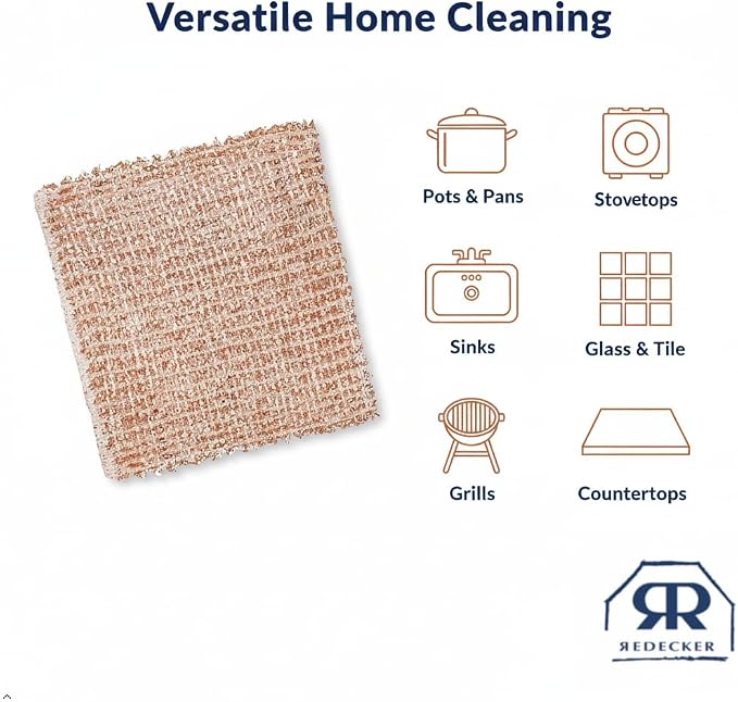 Redecker XL Copper Scrubbing Cloths – 2-Ply Woven Real Copper Cleaning Pads - Image 6