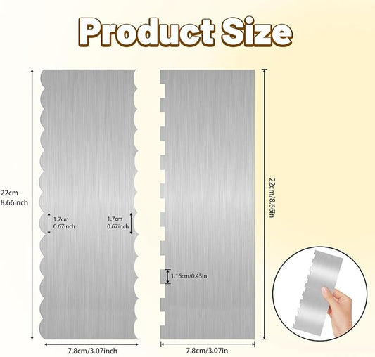 2 Pieces 8.7 Inche Stainless Steel Cake Scraper Double Sided Patterned Edge - Image 2