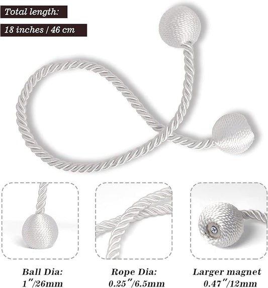 Hion Magnetic Curtain Tiebacks White 2pcs, Curtain Tiebacks Buckles Holdbacks - Image 2