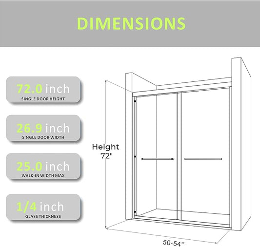 Brushed Gold Glass Shower Door 50-54'' W x 72'' H - Image 2
