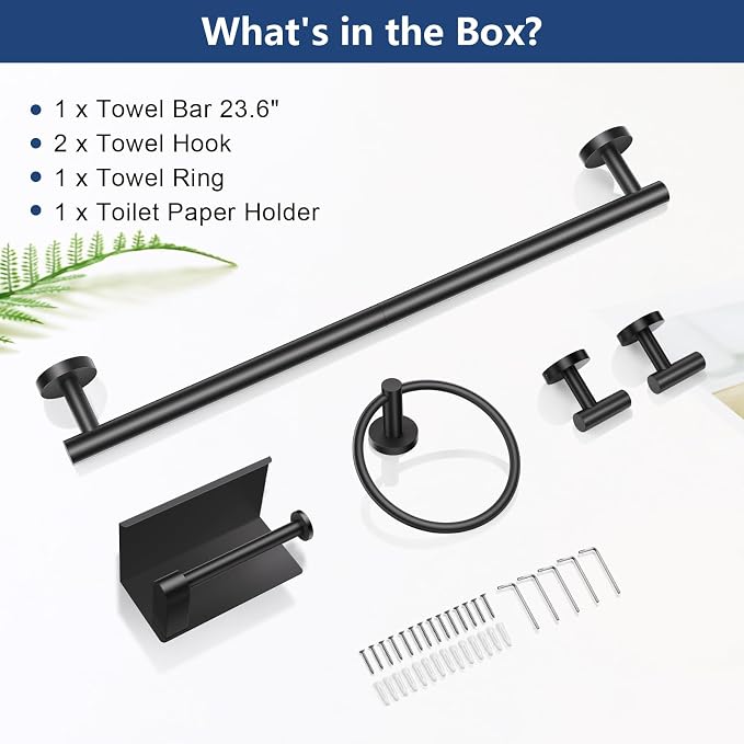 TQKAG 5 Piece Bathroom Towel Bar Holder Sets Matte Black Bathroom Hardware Set - Image 8