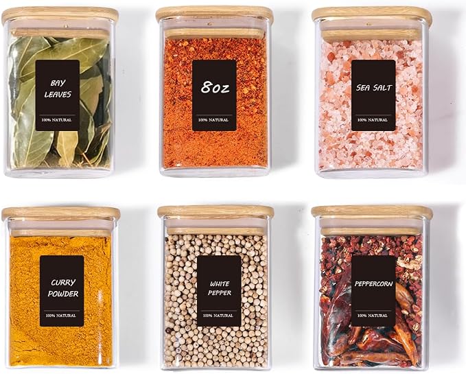 Comsaf Spice Jars with Label,8 oz Small Glass Jars with Lids, Rectangle Glass - Image 9