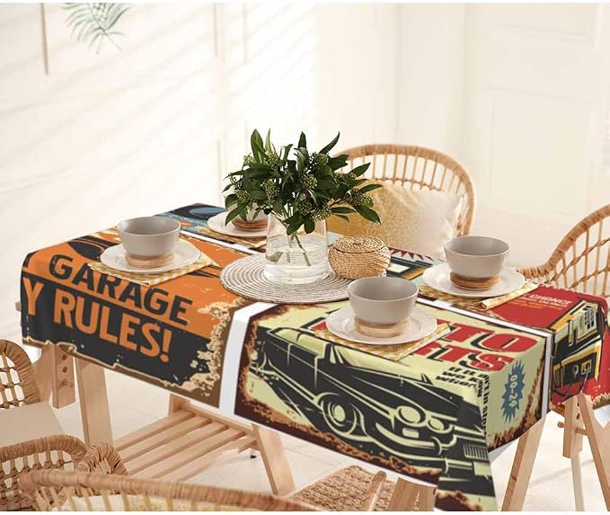 Vintage Car Tin Signs Table Linens 52x70 Old Rusty Posters Retro Auto Service - Image 7