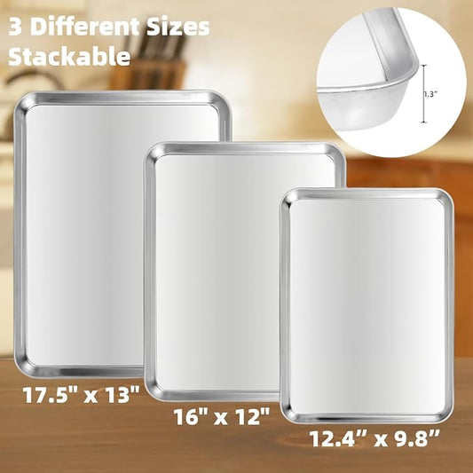 Baking Sheet Set of 3, Heavy-Duty Stainless-Steel Baking Pans, Cookie Sheets - Image 2