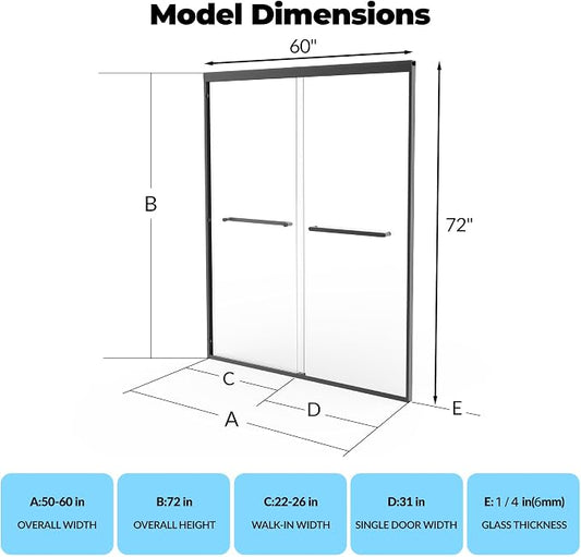 Sliding Shower Door, Fully Framed Aluminum Alloy 50"-60" x 72" Adjustable - Image 2
