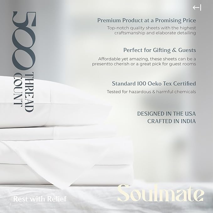 Mayfair Linen 100% Egyptian Cotton 2 Pack Twin XL Sheet Set - 500 Thread Count Cotton Sheets Twin XL Size (6 PC, Ivory), Soft, Cooling, Sateen Weave, 16" Deep Pocket College Dorm Room Bed Sheet