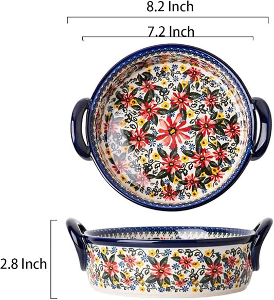 Red Daisy Flower Vintage Style Ceramic Bakeware Casserole Dish Baking Pan - Image 2