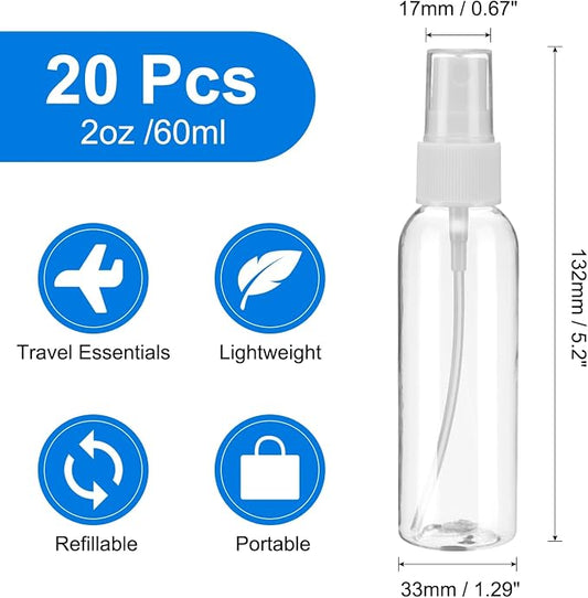 uxcell 20Pack Spray Bottles, 2Oz/60ML Clear Empty Mist Plastic Mini Travel - Image 2