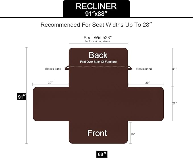 U-NICE HOME Recliner Chair Covers Reversible Chair Cover Pet Covers for Dogs with Elastic Straps Water Resistant Diamond Quilted (28''Recliner Oversized, Black/Black)