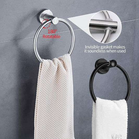 2pcs Matte Black Toilet Paper Holder and Towel Ring Set, Stainless Steel Hand - Image 2