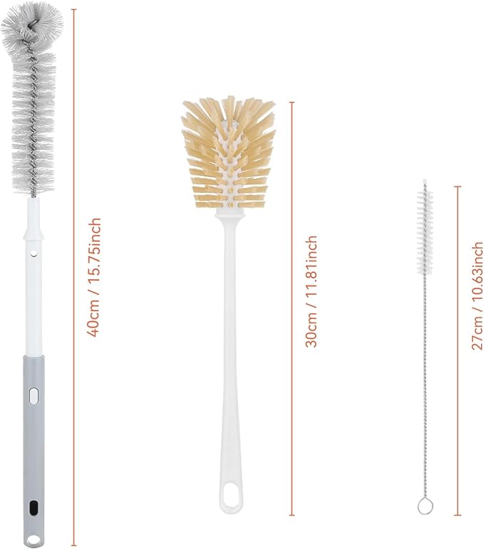 Bottle Brush Set – Adjustable Long Handle Narrow Bottle Cleaner, Fixed Handle - Image 7