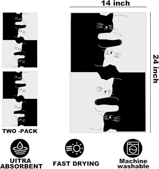 Hanamiya Na 2 Pcs Cute Cat Kitchen Towels 24x14 Inch, Cats Gifts Reusable Dish - Image 2