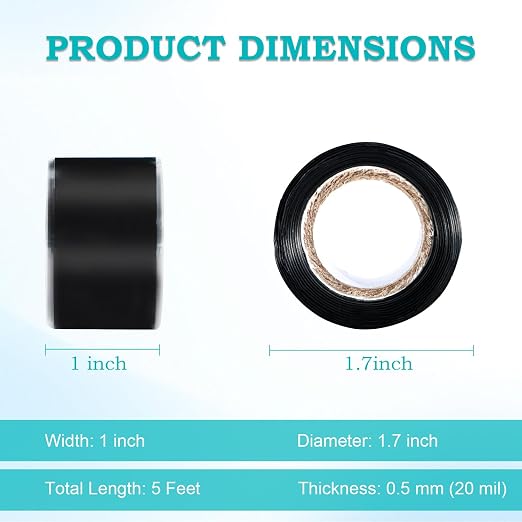 Self Fusing Silicone Tape 1 in x 5' Black Waterproof Rubber Leak Proof Sealing - Image 2